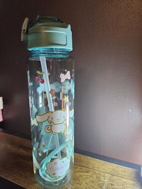 Cute Teal Cartoon Character Water Bottle